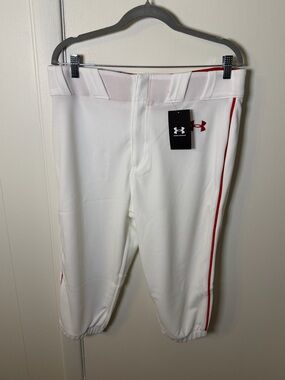 Under Armour White Baseball Pants Red Piping | NWT | Size L